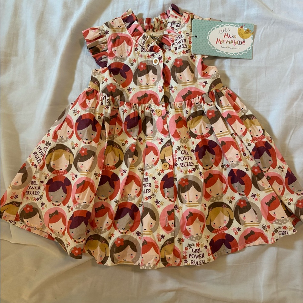 Girls' Patterned Dress with Ruffle Sleeves